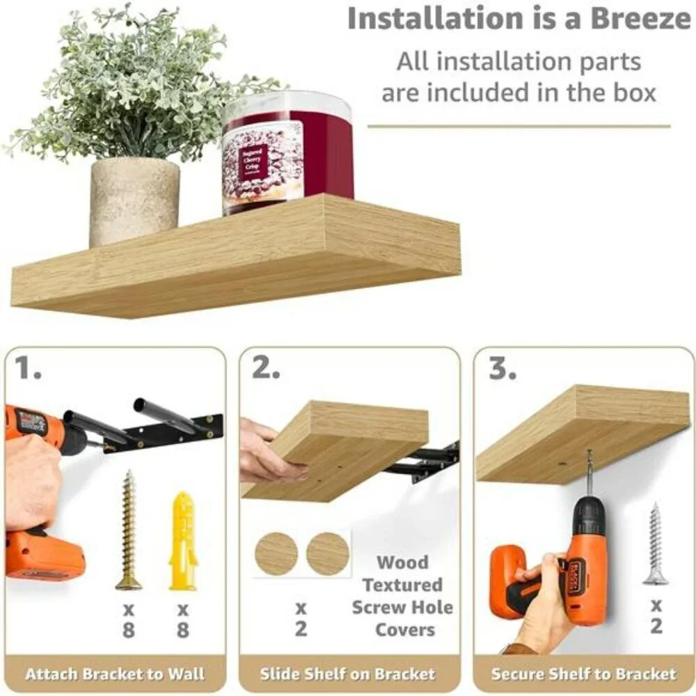 Floating Shelves for Wall Bathroom Shelves Wall Mounted StorageMaple Wood 2 Pack